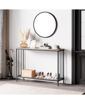 Industrial Console Table, Behind Couch Table with Glass Shelf, Narrow Metal Frame Hallway Table, Entryway, Living, Bedroom