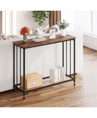 Small Entryway Console Table, Narrow Table Behind Sofa with Metal Frame and Glass Shelf