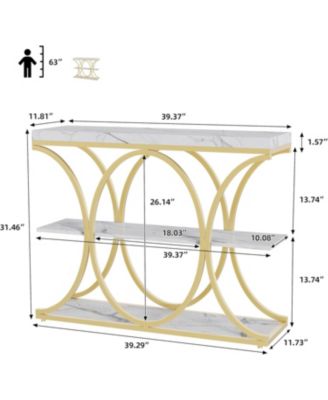 39" Narrow Console Table for Entryway, Industrial 3-Tier Sofa Table, Round Metal Base, Storage Shelves