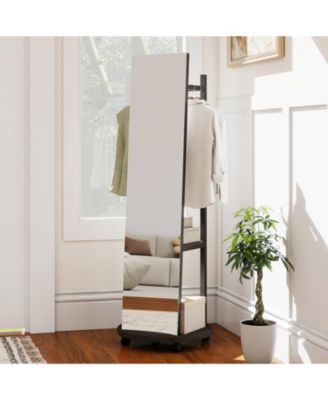 Freestanding Coat Rack with Full Length Mirror and Hooks