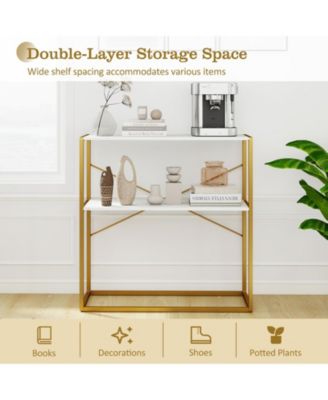 Two Tier Entryway Console Table with Wood Shelves and Frame