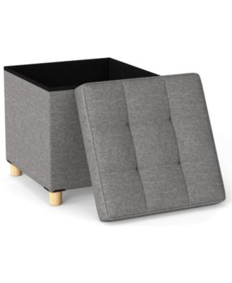 Round Storage Ottoman with Wood Legs and Lift Top Design