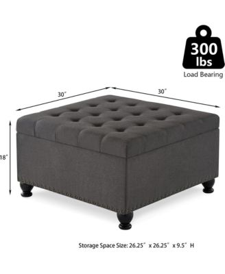 Square Storage Ottoman - Upholstered Button Tufted, wooden legs and Nail Trims for Living Room, Bedroom