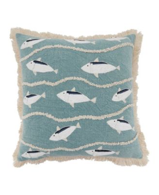 Embroidered Fish Decorative Pillow, 18" x 18"