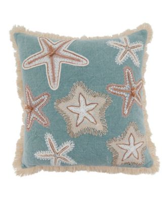 Embroidered Starfish Fringe Decorative Pillow, 18" x 18"