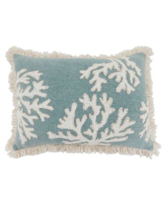 Embroidered Coral Fringe Decorative Pillow, 14" x 20"