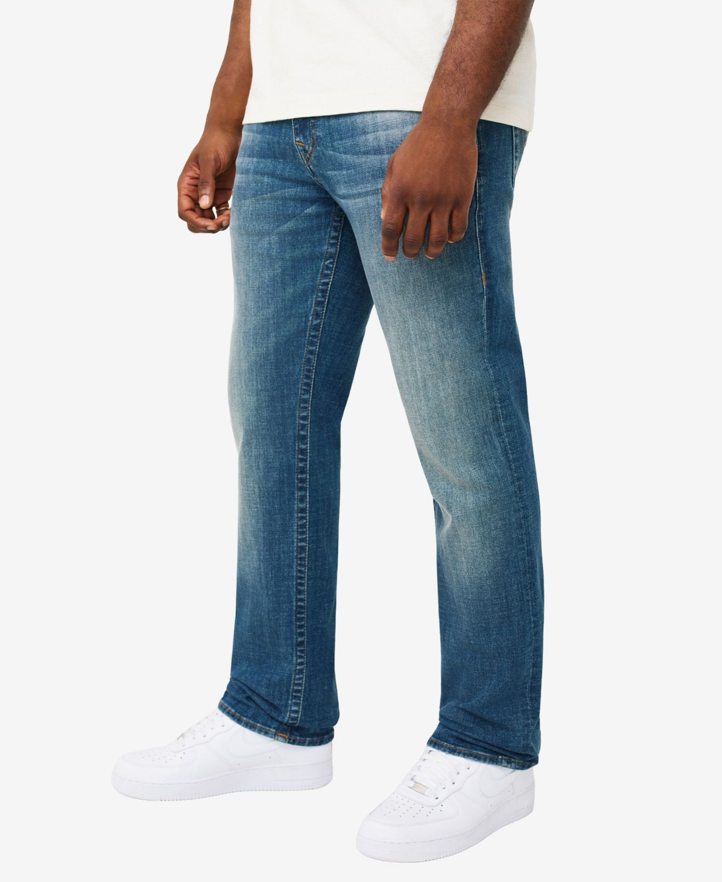 Мужские джинсы True Religion Ricky Straight-Fit, цвет: Тёмно-зелёный джинсовая тёмная варка — фото 3