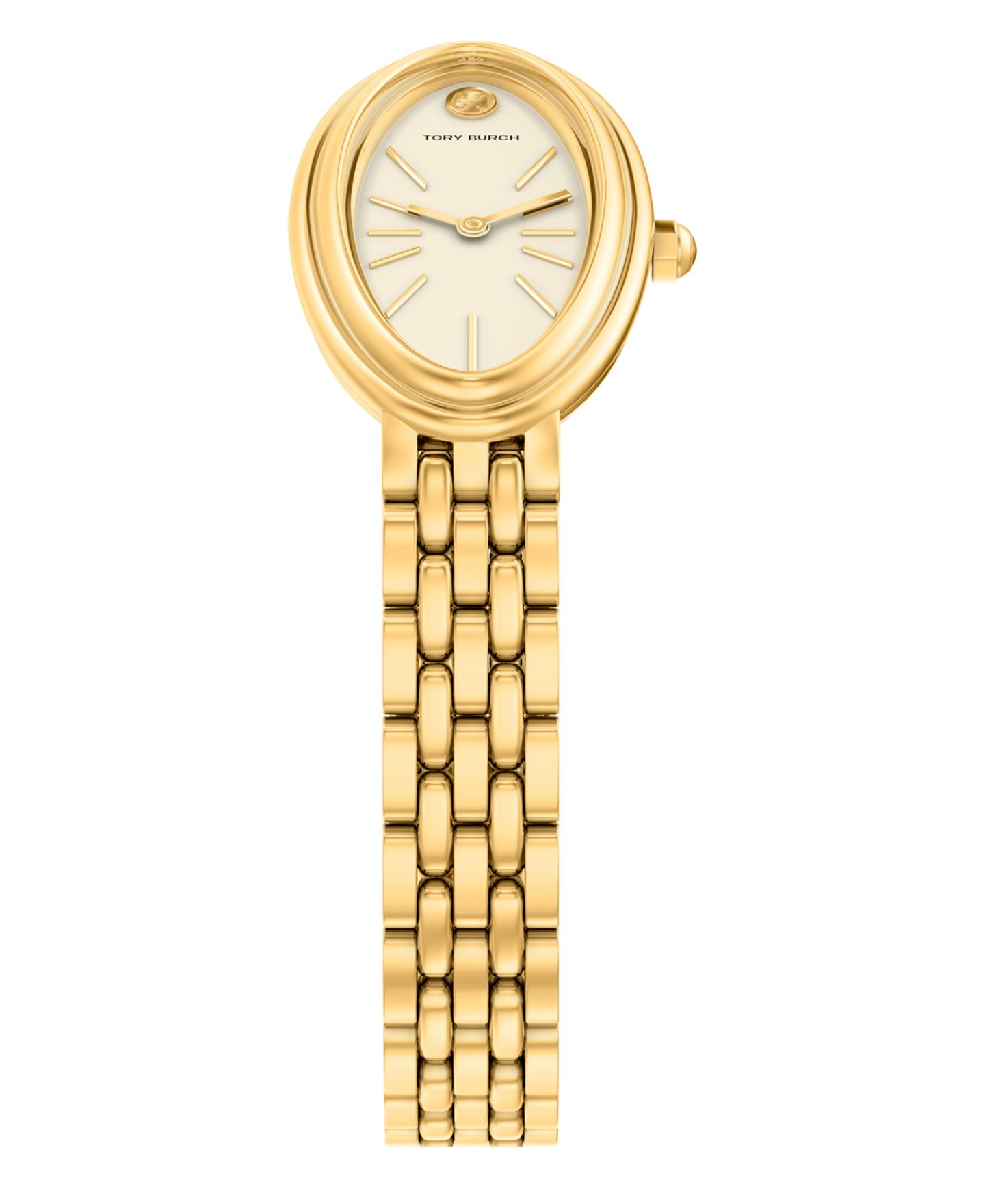Женские часы Tory Burch The Oval Elongated Quartz Two-Hand Gold Stainless Steel Watch, 22mm — фото 4