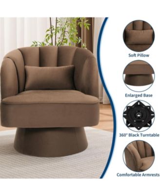 Swivel Barrel Chair, Velvet Upholstered Modern Armchair with Striped Backrest and Plush Padding, Round Lounge Chair for Living Room and Bedroom
