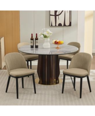 Set of 2 Modern Fabric Upholstered Dining Chairs with Curved Back and Solid Wood Legs