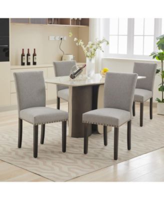 Set of 6 Linen Upholstered Parsons Dining Chairs with Nailhead Trim, Kitchen and Dining Room Seating