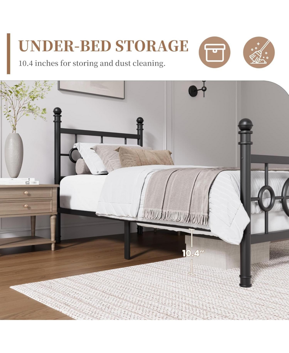 gaomon Metal Bed Frame with Vintage Circular Headboard and Footboard, Heavy-Duty Iron Platform Bed, No Box Spring Needed, Noise-Free Design