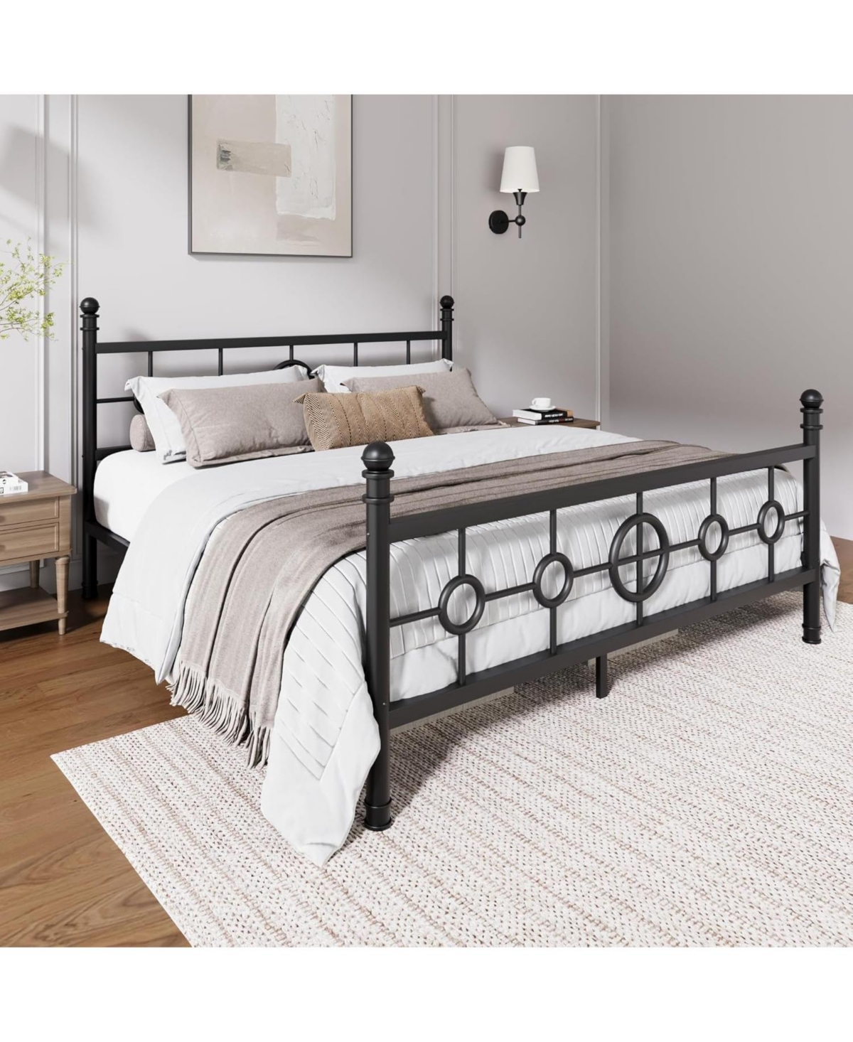 gaomon Metal Bed Frame with Vintage Circular Headboard and Footboard, Heavy-Duty Iron Platform Bed, No Box Spring Needed, Noise-Free Design
