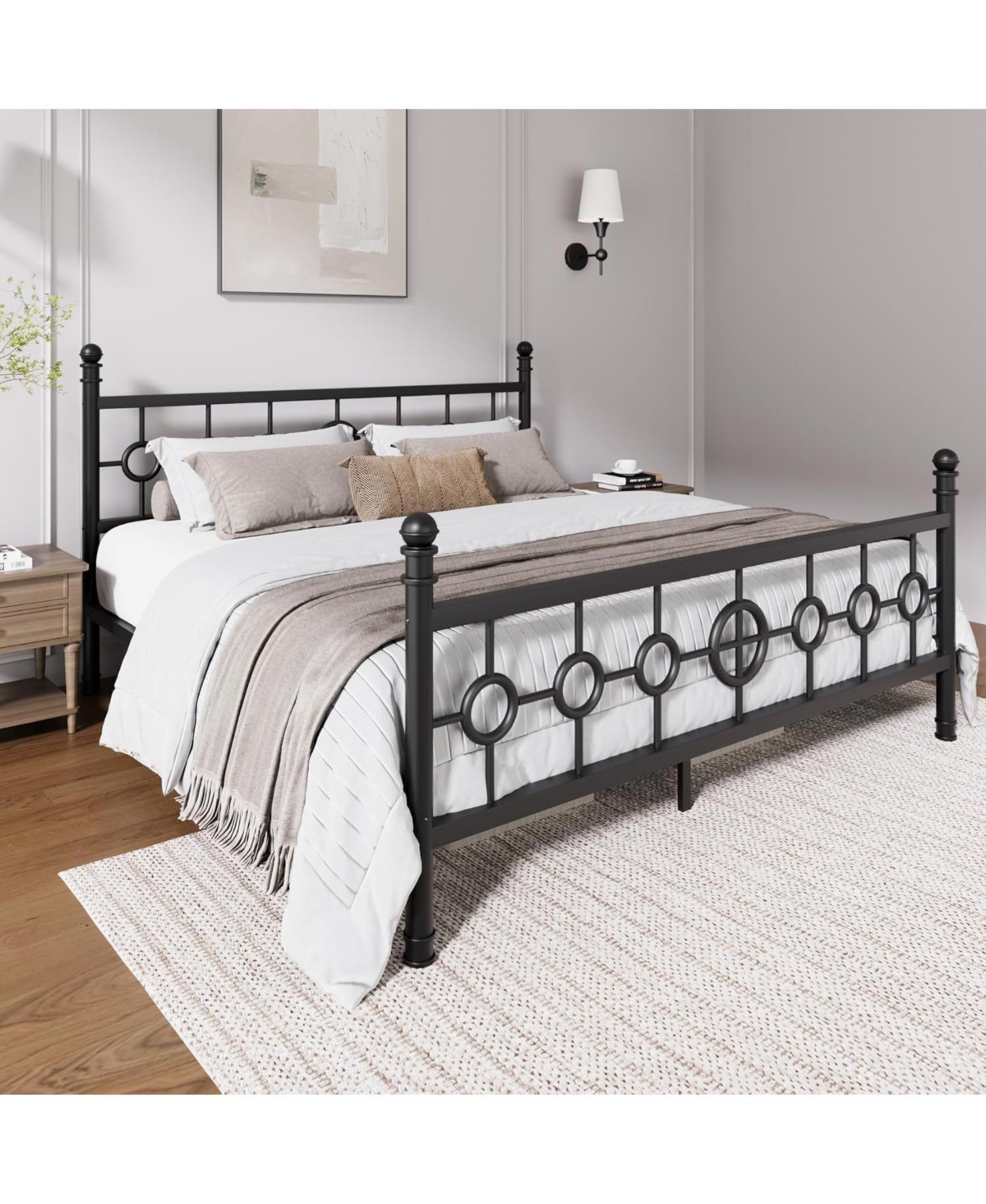 gaomon Metal Bed Frame with Vintage Circular Headboard and Footboard, Heavy-Duty Iron Platform Bed, No Box Spring Needed, Noise-Free Design