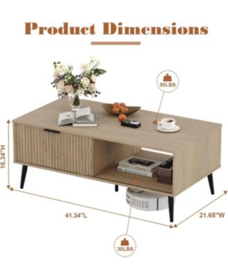 41.34" Rectangular Coffee Table, 2-Tier Farmhouse Center Table with Sliding Door, Storage for Living Room, Bedroom