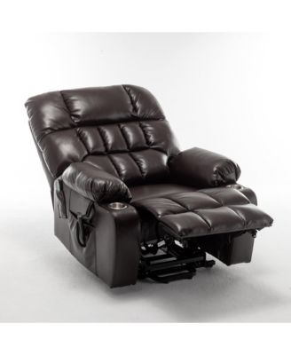 Leather Lift Recliner with Heat and Massage Lift Sofa Chair with 2 Pockets, 2 Cup Holder, 2 Remote