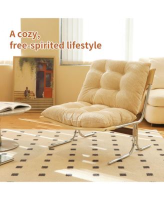 Modern Accent Chair, Upholstered Reading Chair with Metal Chrome Frame, Comfy Living Room Chair for Home Office, Bedroom