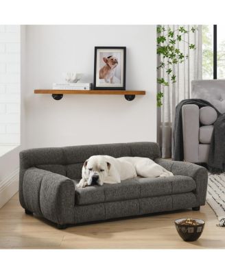 38 Inch Dog Sofa Bed, Green Linen Sofa with Armrest and Backrest for Large and Medium Breeds