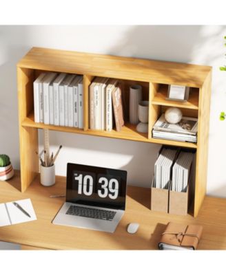 Computer Desktop Bookcase with 4 Cubbies and Open Back Compartment