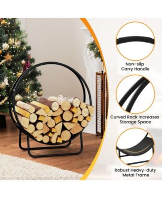 Firewood Log Hoop 20 Inch Round Heavy-duty Metal Curved Log Rack with Stand