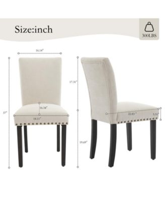 Set of 2 Upholstered Parsons Dining Chairs with Nailhead Trim and Solid Wood Legs