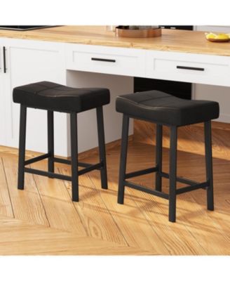 Set of 2 Ergonomic 24" Counter Height Bar Stools with Curved PU Leather Seat, Metal Frame and Footrest, Supports 240 lbs