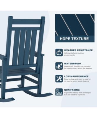All-Weather Outdoor Rocker with High Back and Wide Seat, 350 lb Capacity, Stainless Steel Hardware, 80% Pre-Assembled