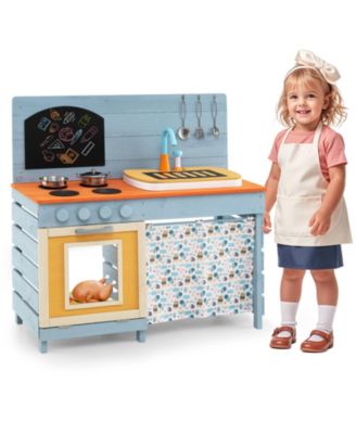 Wooden Toy Kitchen Playset with Removable Faucet & Cooking Accessories for Kids