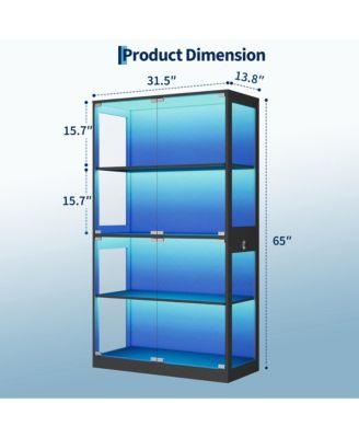 Glass Display Cabinet 4-Tier, Curio Cabinets with Glass Doors, Storage Cabinet with 3 Color Lights, Human Body Sensor & Charging Ports