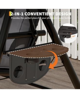 Adjustable 2-in-1 Outdoor Patio Swing Chair with Canopy, 2-Seat Porch Swing, Cup Holders, Thick Removable Cushions