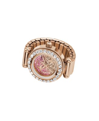 Women's Glitz Rose Gold-Tone Stainless Steel Analog Ring Watch, 18mm