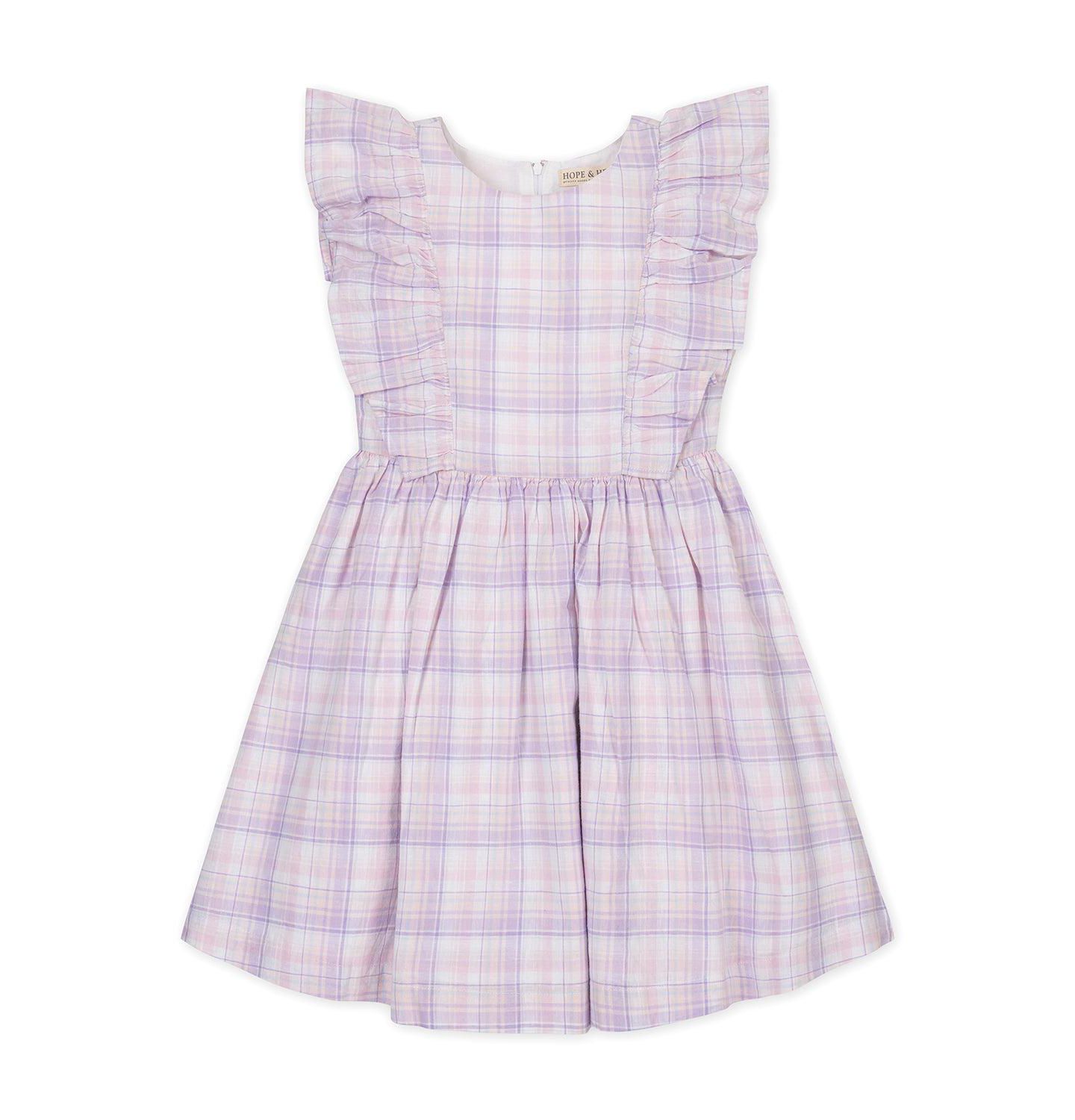 Платье Hope & Henry Linen Flutter Sleeve Pinafore Dress для девочек-малышей, цвет: Клетчатый — фото 1