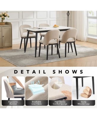 Set of 2 Modern Fabric Upholstered Dining Chairs with Curved Back and Solid Wood Legs