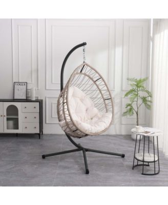 Outdoor Egg-shaped Hanging Chair with Stand, Patio Swing Chair, Indoor Rocking Chair, Outdoor Hammock Egg-shaped Chair