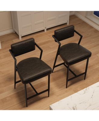 Set of 2 Farmhouse Upholstered Tall Counter Height Bar Stools with Plush Cushions and Backrest