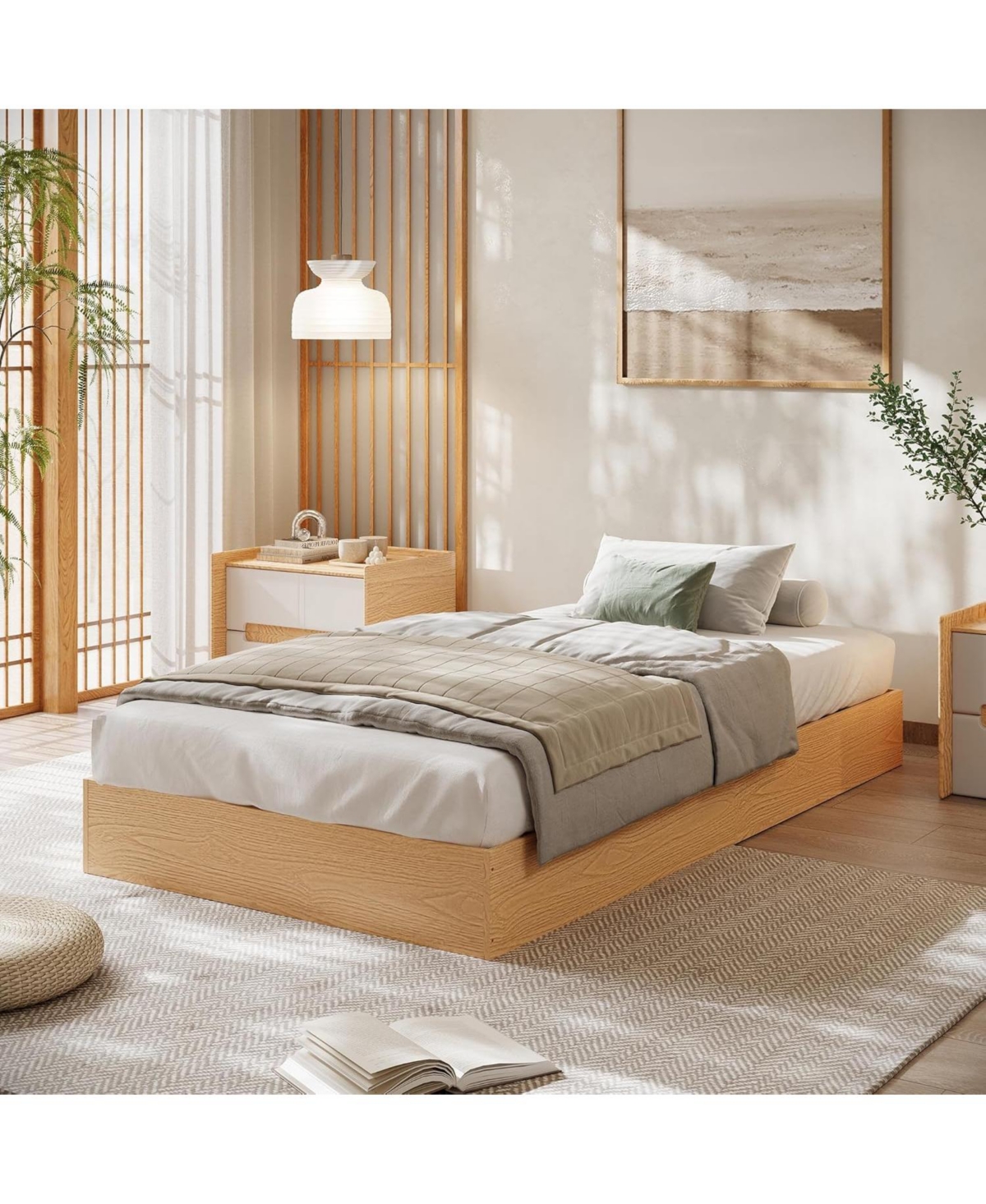 gaomon Wood Platform Bed Frame, Wooden Frame Without Headboard, Slat Support, No Box Spring Needed