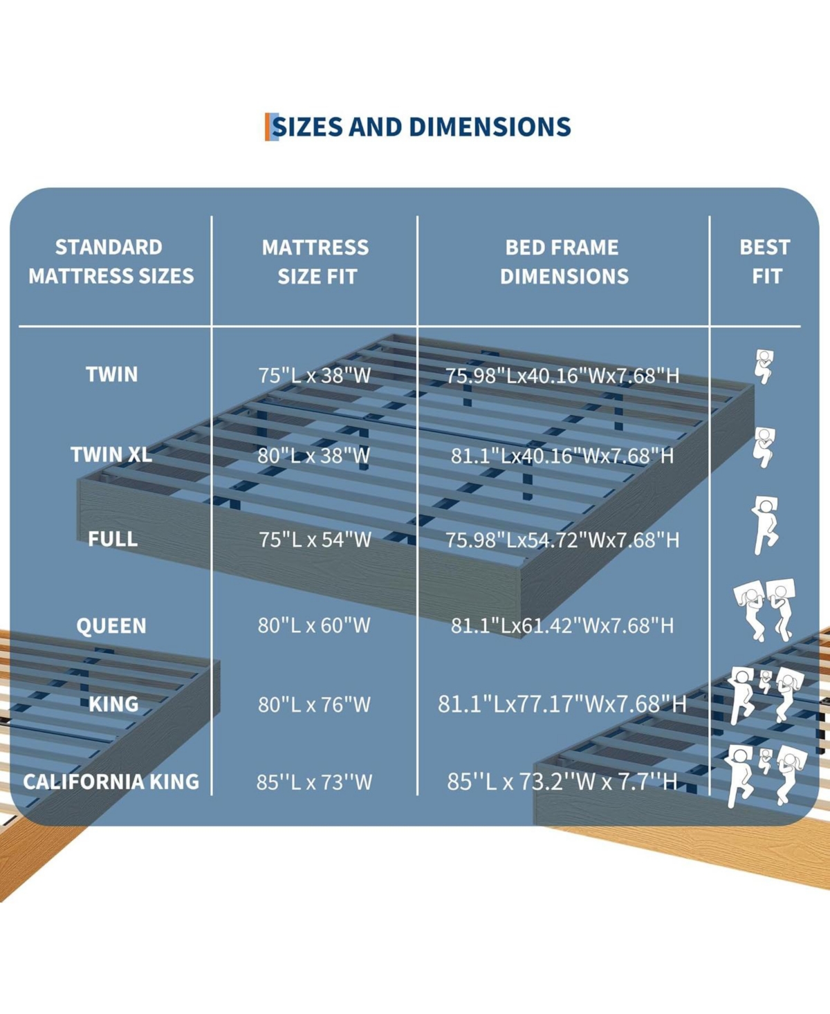 gaomon Wood Platform Bed Frame, Wooden Frame Without Headboard, Slat Support, No Box Spring Needed