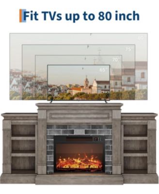 71'' Fireplace TV Stand with 23'' Electric Fireplace, Mid Century TV Console, Entertainment Center with Storage for Living Room, Bedroom
