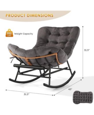 Papasan Rocking Chair with Removable Polyester Cushion, Extendable Footrest, Rattan Rocker for Living Room and Porch