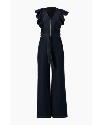 Women's V-Neck Denim Like Wide-Leg Jumpsuit