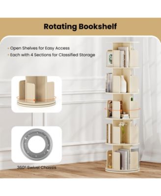 5-Tier Rotating Bookshelf 360  Display Rack with Dividers and Anti-falling Baffles