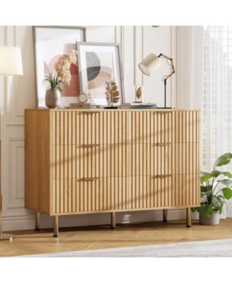 Fluted 6-Drawer Dresser, Modern Wooden Chest with Gold Legs, Large Storage Organizer for Bedroom, Living Room, Kids Room