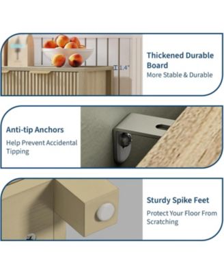 55" Sideboard Buffet Cabinet with Storage, Wooden Fluted Storage Cabinet Sideboard with Adjustable Shelves, Credenza Buffet Table Media Console