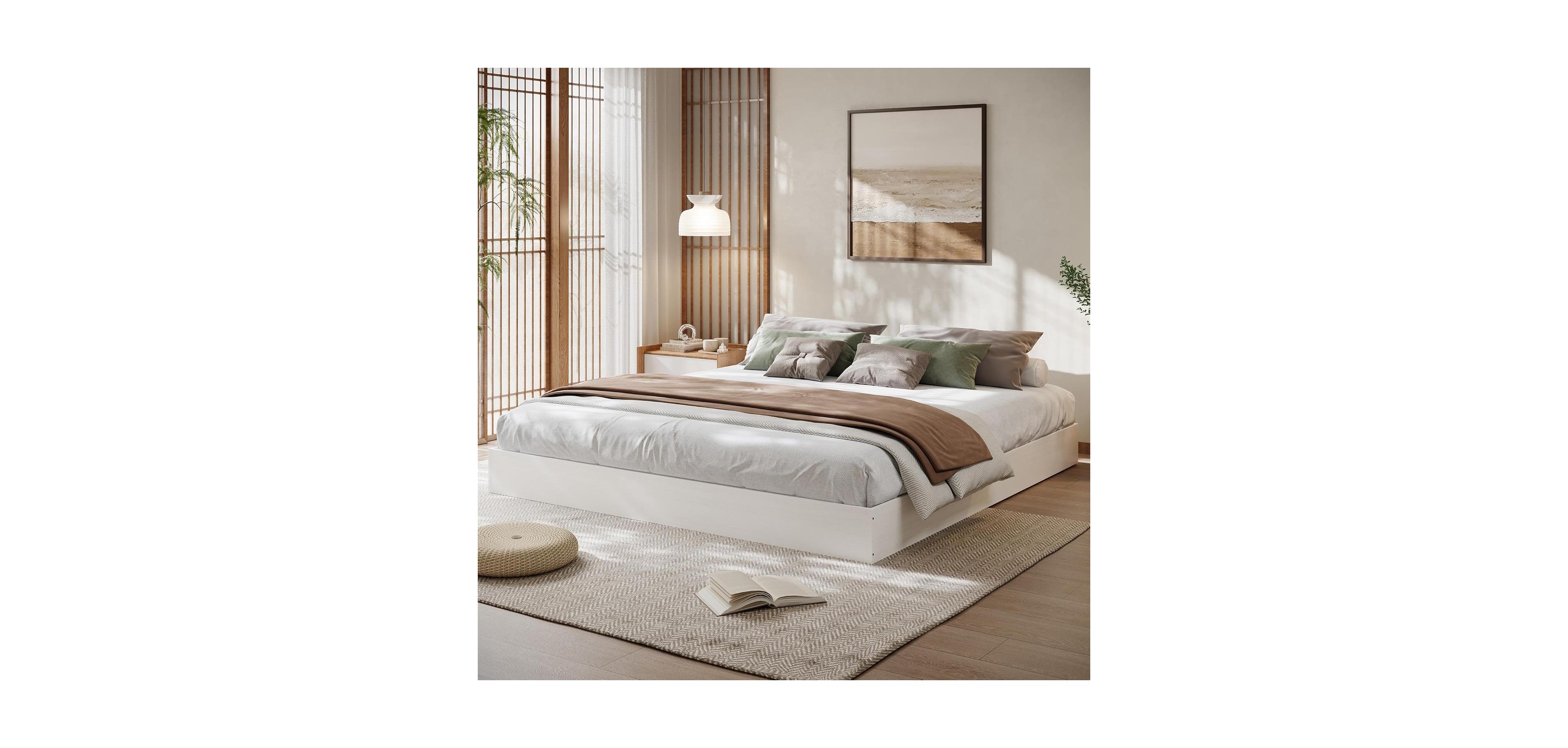 gaomon Wood Platform Bed with Sturdy Wooden Slats, Floor-Standing Bed Frame, Modern Minimalist Design Bed Frame