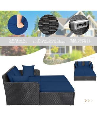 Rattan Patio Daybed Loveseat Sofa Yard Outdoor w/ Cushions Pillows