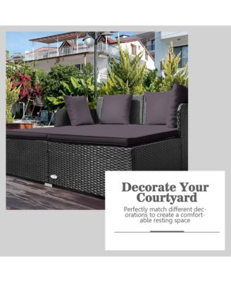 Rattan Patio Daybed Loveseat Sofa Yard Outdoor w/ Cushions Pillows