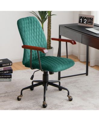 Velvet Home Office Chair with Wooden Armrests