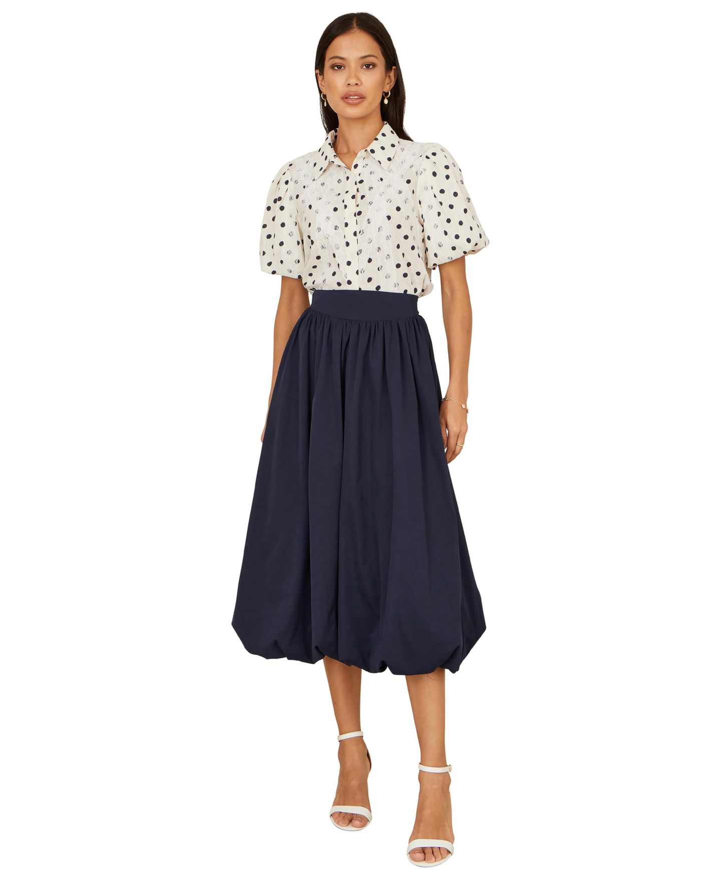 Женская рубашка Yumi Polka Dot Lace Boxy, цвет: Белый — фото 2