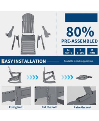 Set of 4 Folding Adirondack Rocking Chairs with Footrest and Retractable Ottoman, Outdoor Chairs for Deck or Porch