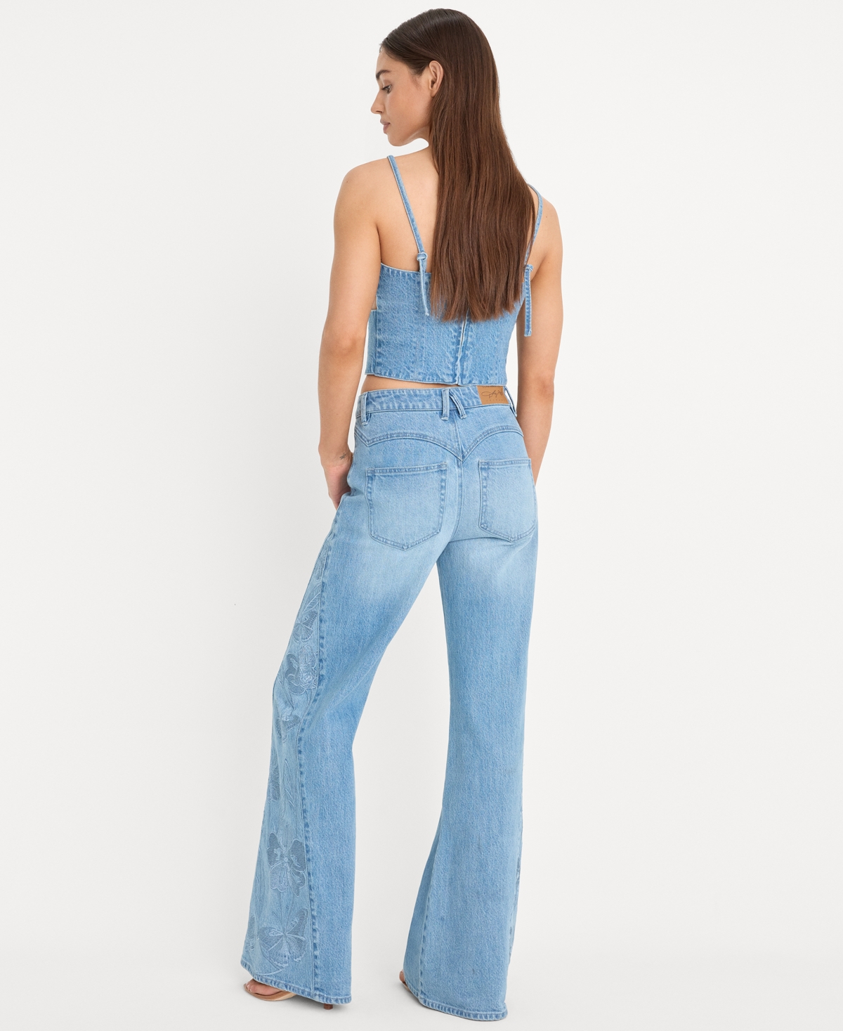 Good American Women's High-Rise Wide-Leg Embroidered Jeans